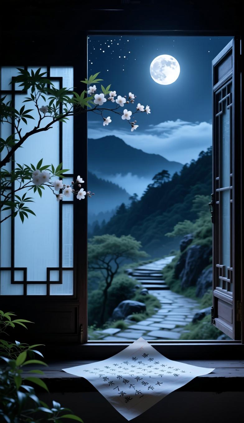 七律·情思
 
一别云山路渺茫，孤窗夜夜对清光。
残笺留字相思重，冷月铺阶别意长