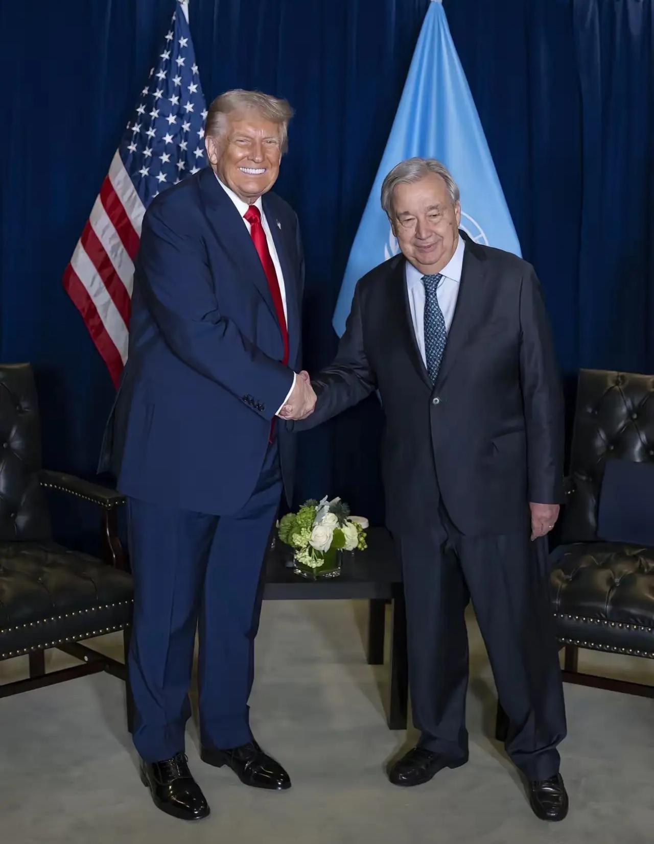 白宫消息：特朗普今天会见联合国秘书长古特雷斯。

特朗普对古特雷斯说：