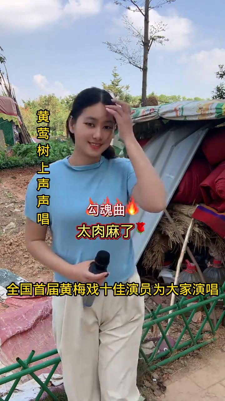 黄莺树上声声唱，勾魂曲太肉麻了。
让我们掌声请出全国首届黄梅戏十佳演员为大家演唱
