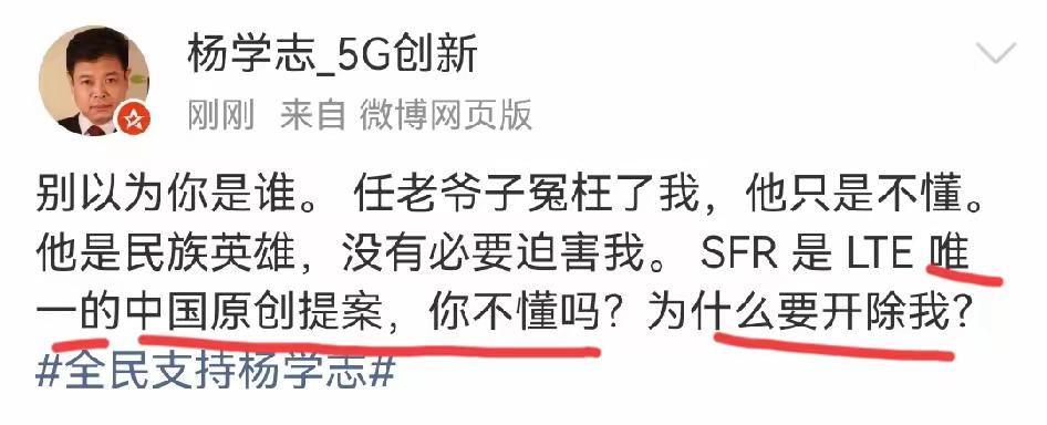 杨学志自认为是被华为埋没的天才，原因是他一直觉得自己是华为的SFR原创提案者！