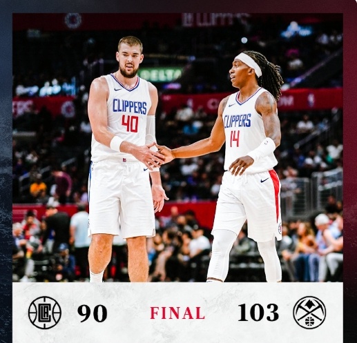 #掘金vs快船##NBA季前赛##NBA新赛季2023# 全场比分：快船90-1