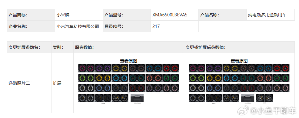 工信部刚公示了第410批《道路机动车辆生产企业及产品公告》变更扩展公示，小米给Y