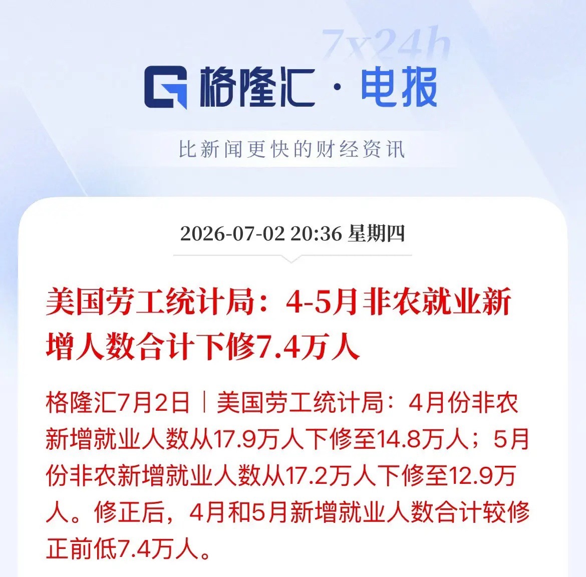 美联储“加息”预期被推迟，美国6月非农大幅不及预期，“算力过剩的小作文”也是情绪