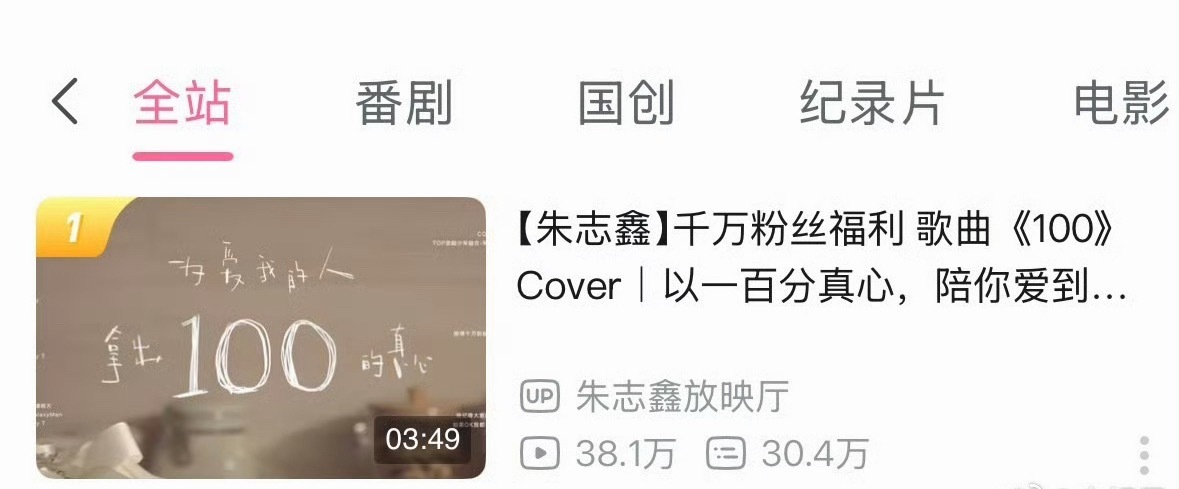 朱志鑫cover的100拿下全站第一 