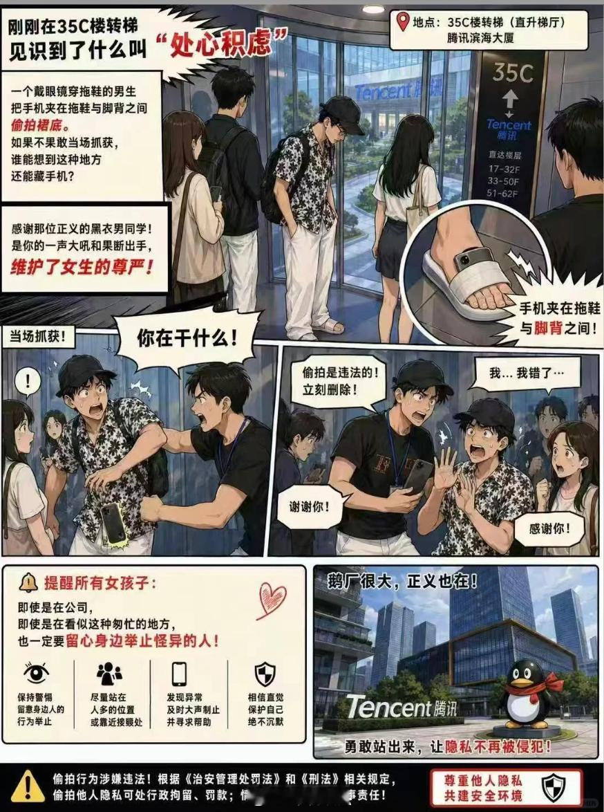 深圳某大厂员工昨天在电梯偷拍短裙，被JC带走了。（滨海大厦）典型的变态性心理 +
