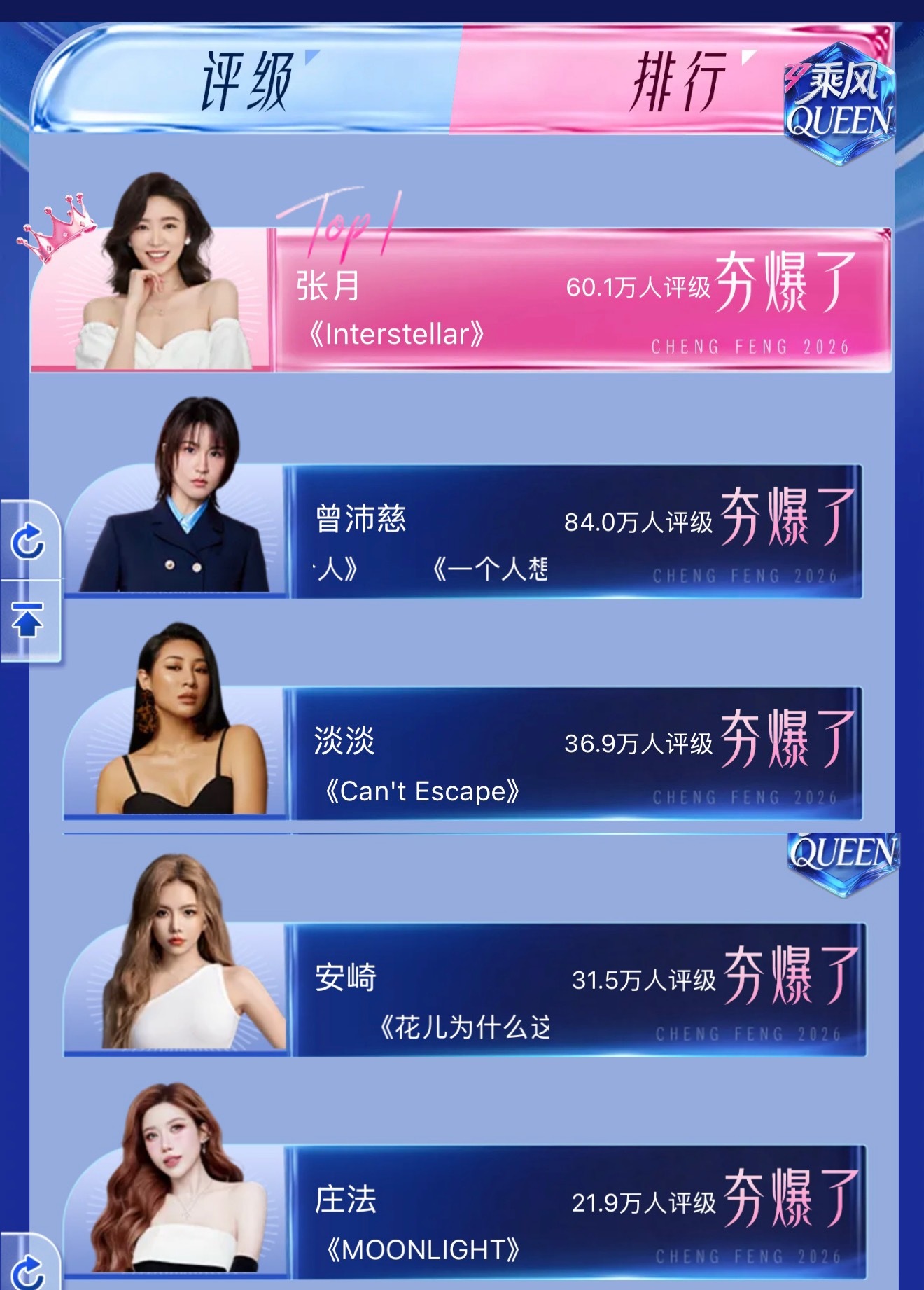 这个评级是什么意思呢？到最后才发现有这个排名浪姐直播 浪姐第二场和第一场不是一个