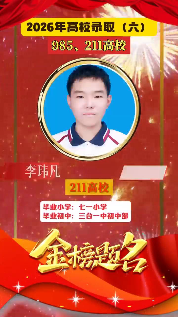 金榜超名2026年高校录取(六)。
·985、211高校：
→李畅，211高校，