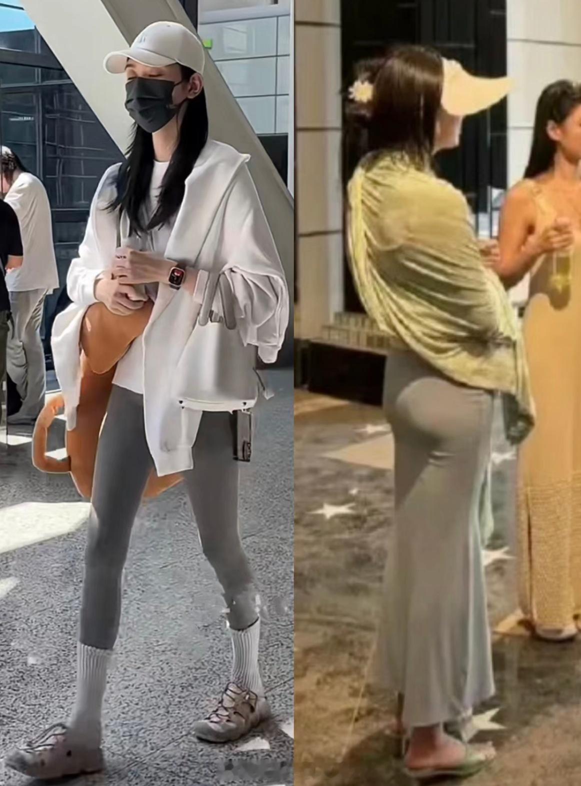 奚梦瑶和晚晚差不多的穿搭但一个赶飞机 一个像刚从电瓶车下来 ​​​