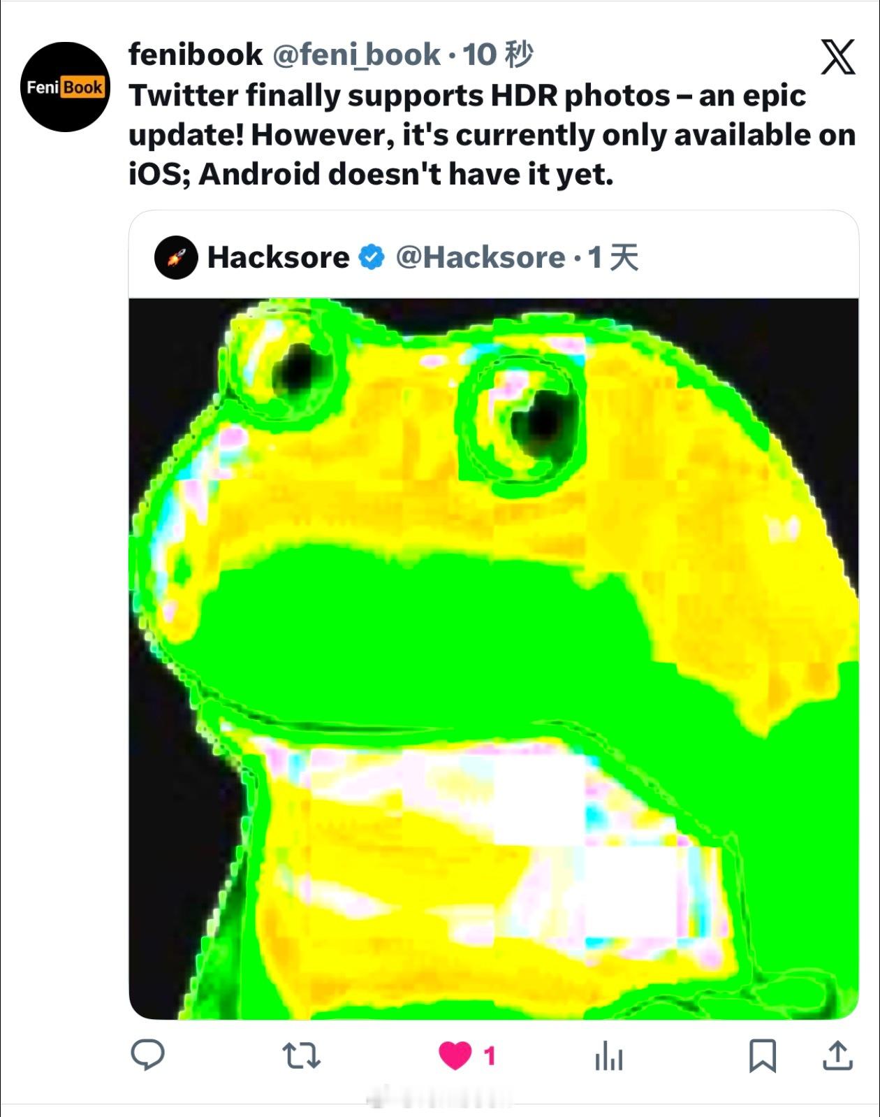 史诗级更新：推特终于支持HDR图片了，不过目前仅限iOS客户端，安卓还没有，不知