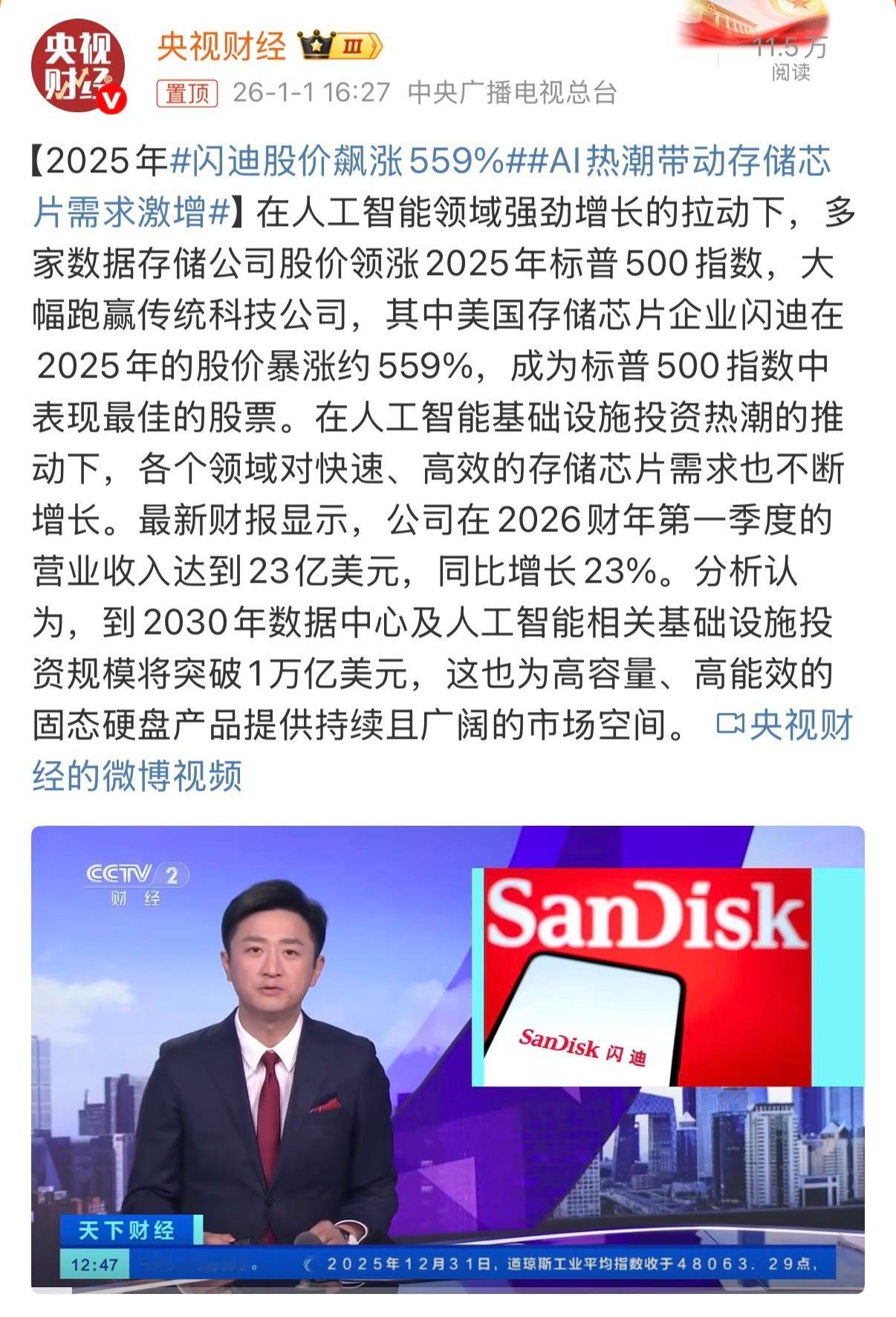 闪迪股价飙涨559%存储芯片这波价格上涨影响力慢慢就展露出来了，优势对于中低端手