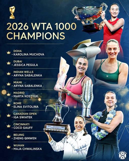 武汉公开赛结束，2026 WTA 1000 所有冠军全部产生。世界第一莱巴金娜一