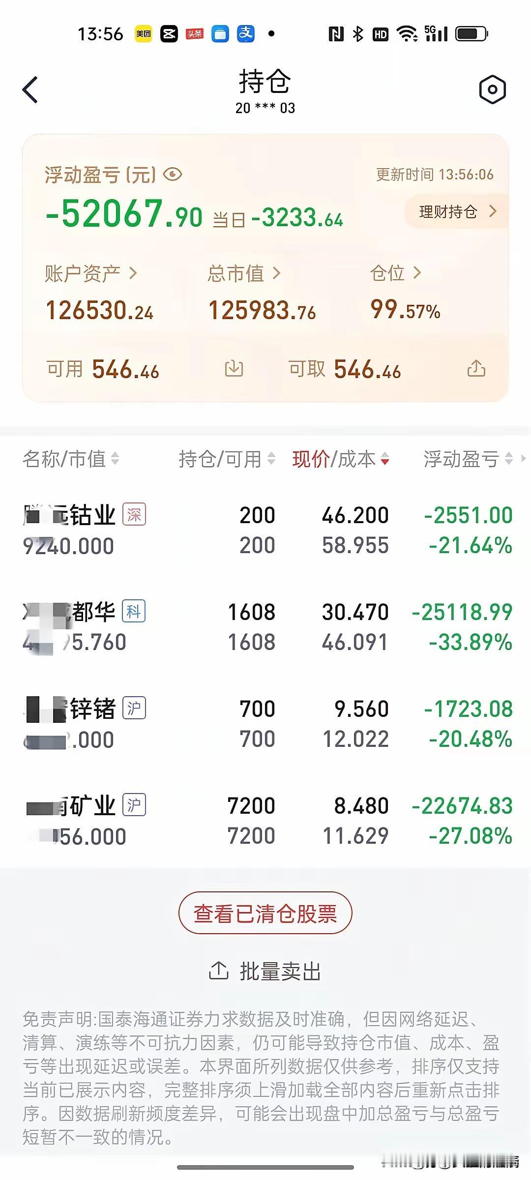 太可惜！有色周期行情走完才进场，深套之后选择死扛
 
这位股民账户一目了然，满仓