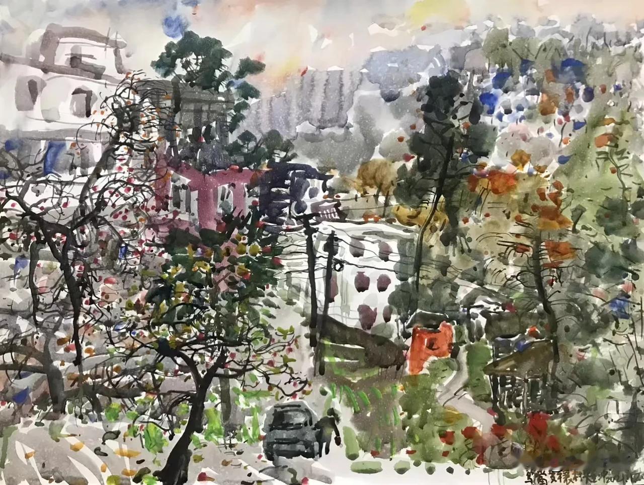 杜宁老师绘画作品欣赏
＂山到秋深紅更多＂，＂秋風細雨野人家＂。烏當區麥穰村短衝寨