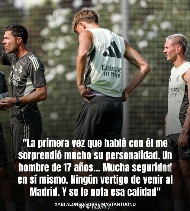 马斯坦托诺[超话] ✍️🇪🇸 皇马主帅哈维·阿隆索评价马斯坦托诺：“一个17