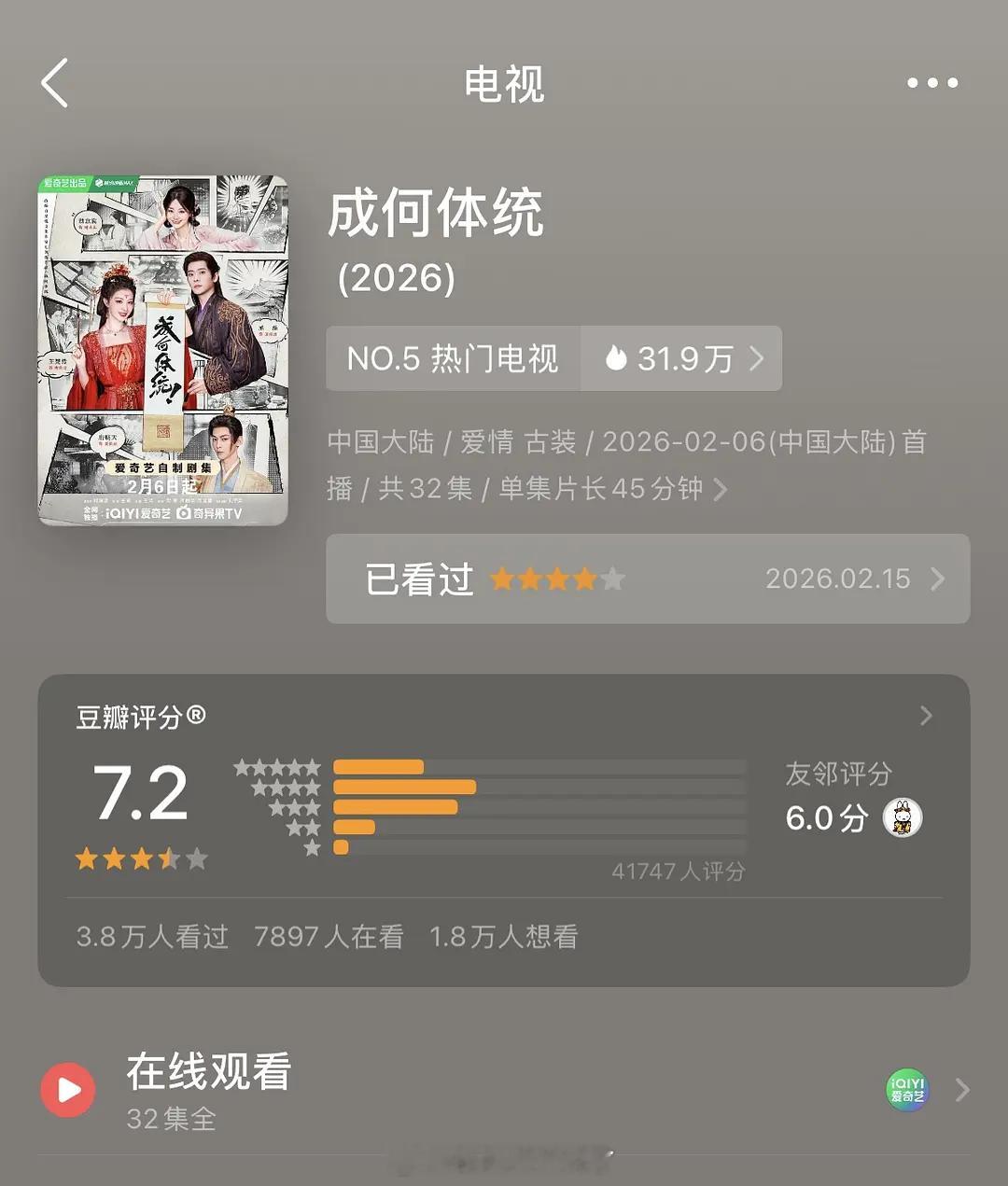 王楚然和丞磊的《成何体统》开分7.2分，竟然成绩还不错。🤔 