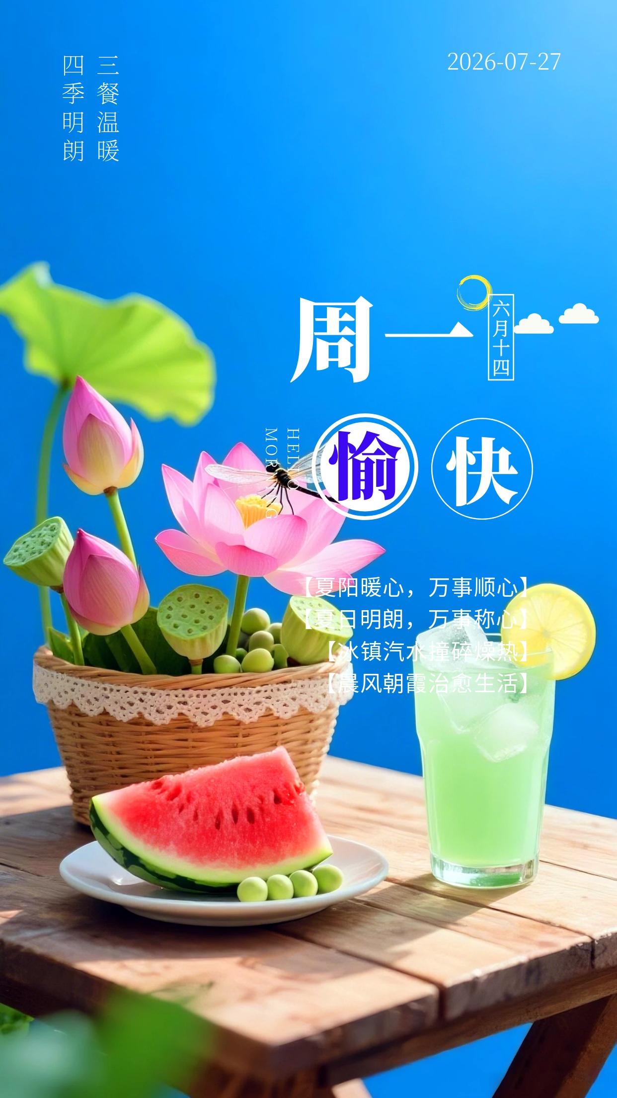 早安，7月27日全新周一☀️！盛夏中伏暑气绵长，清晨的微风带来片刻清爽。收拾好心