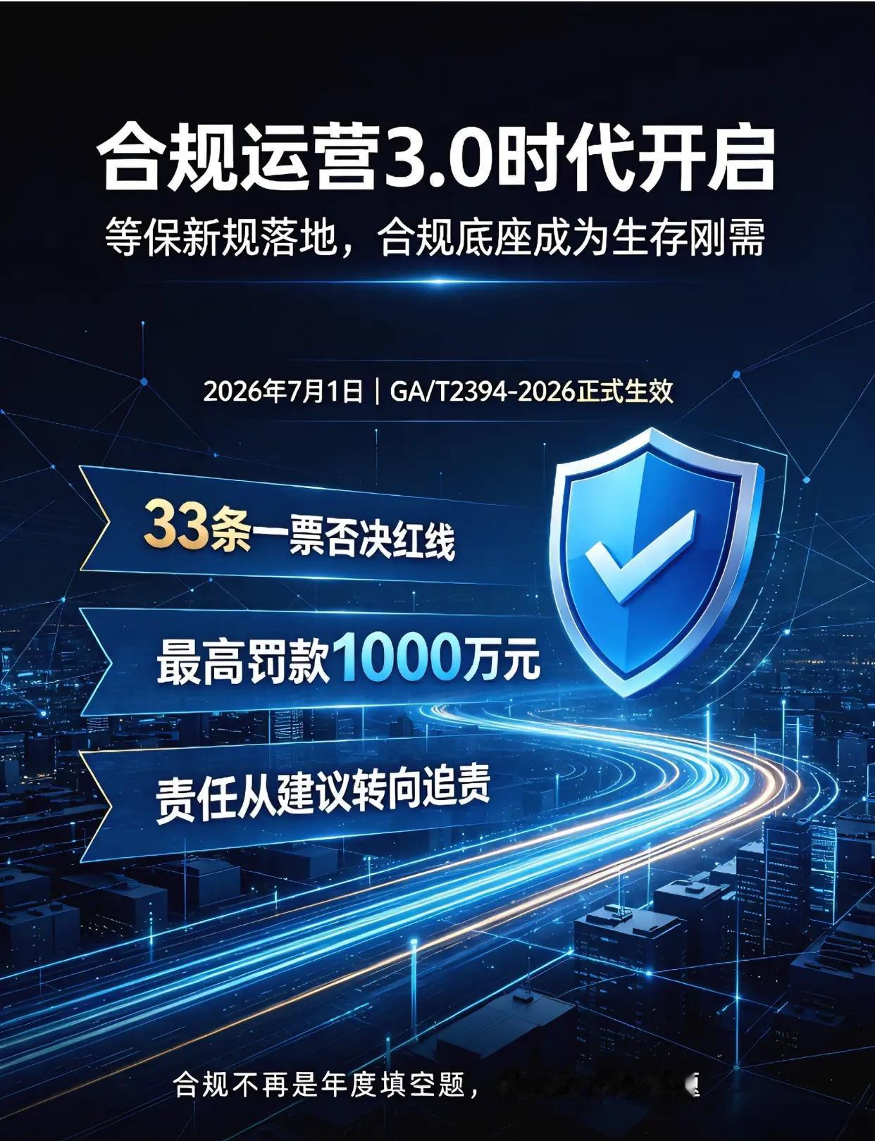 等保新规7月已生效，33条红线一碰就挂。2026年7月1日，GA/T 2394-