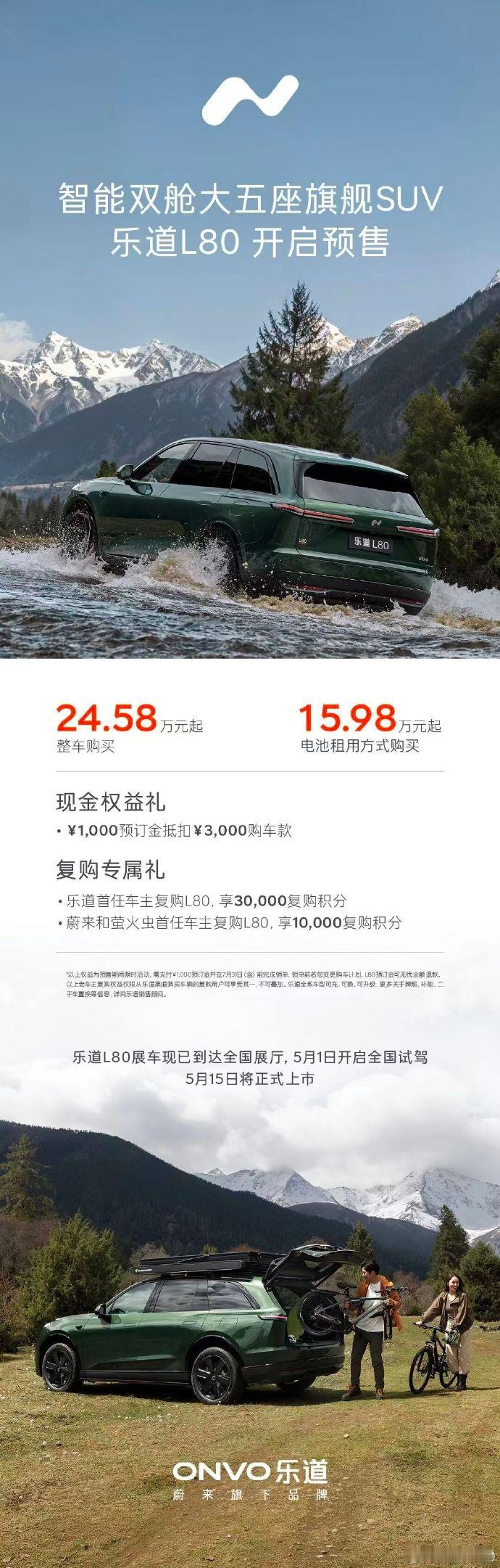 乐道L80租电15.98万起，买断24.58万起，今年蔚来是真出招挺狠的啊