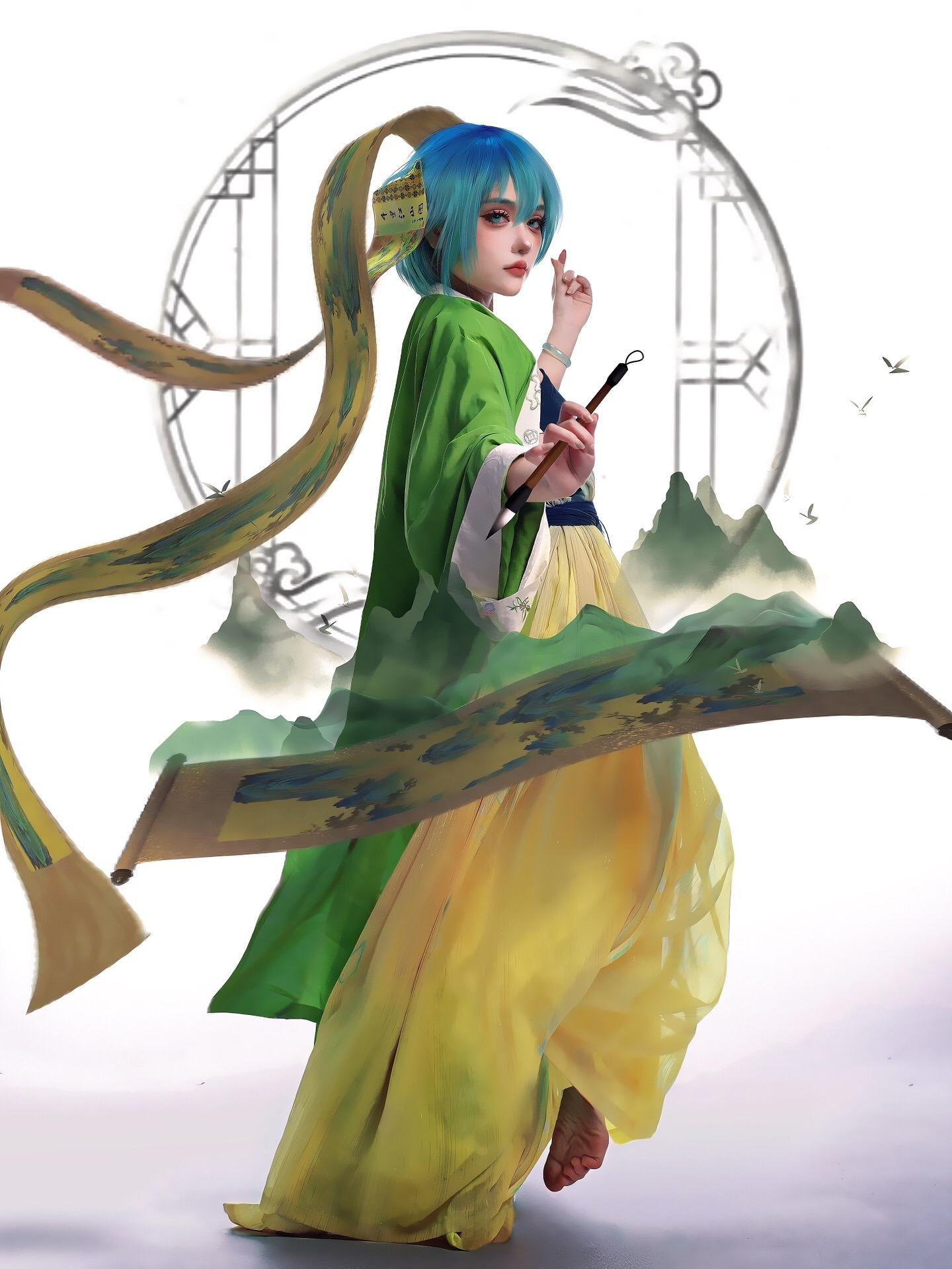千里江山图初音未来。……绘画素材cos摄影