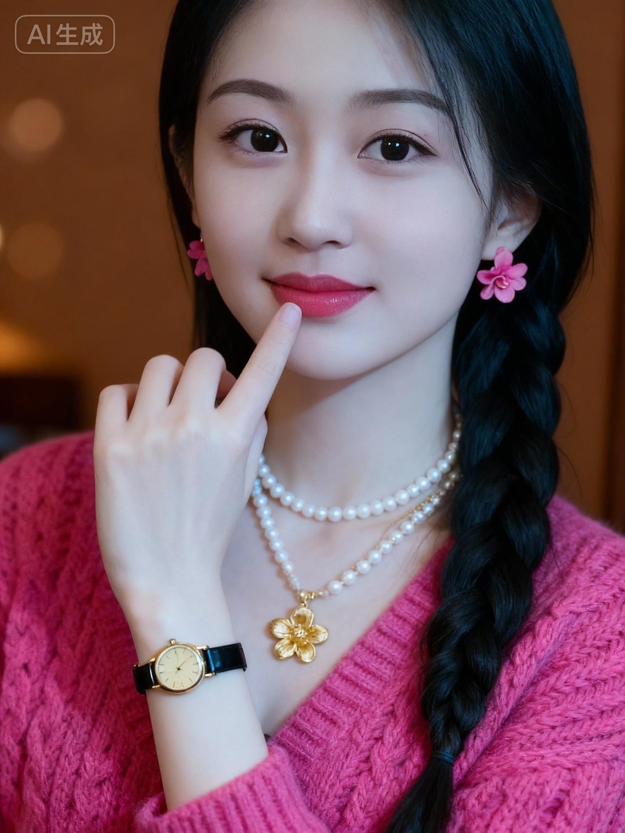 温柔甜美的粉色毛衣搭配珍珠项链，养女心满满！💖✨