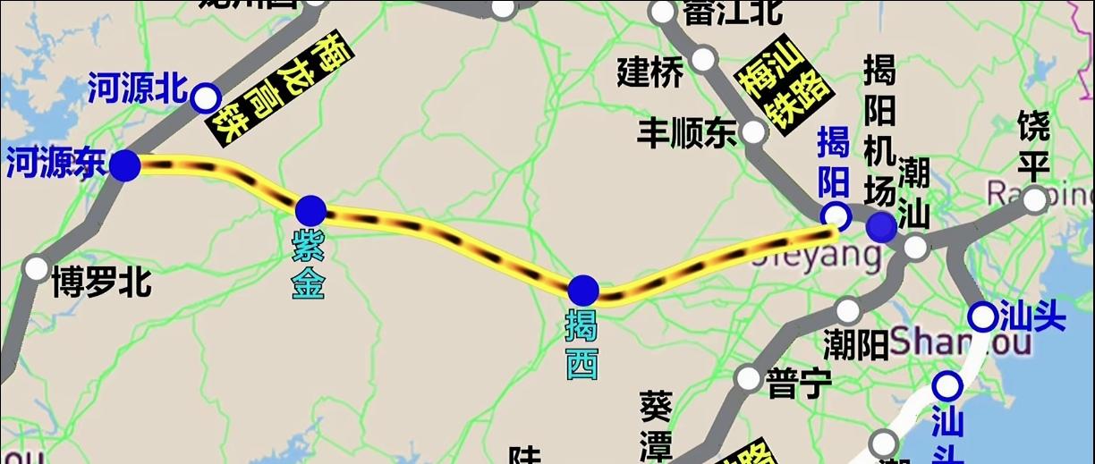 广东省现行运营的时速350高铁路线。
广东省正在建设中的时速350高铁路线。
广