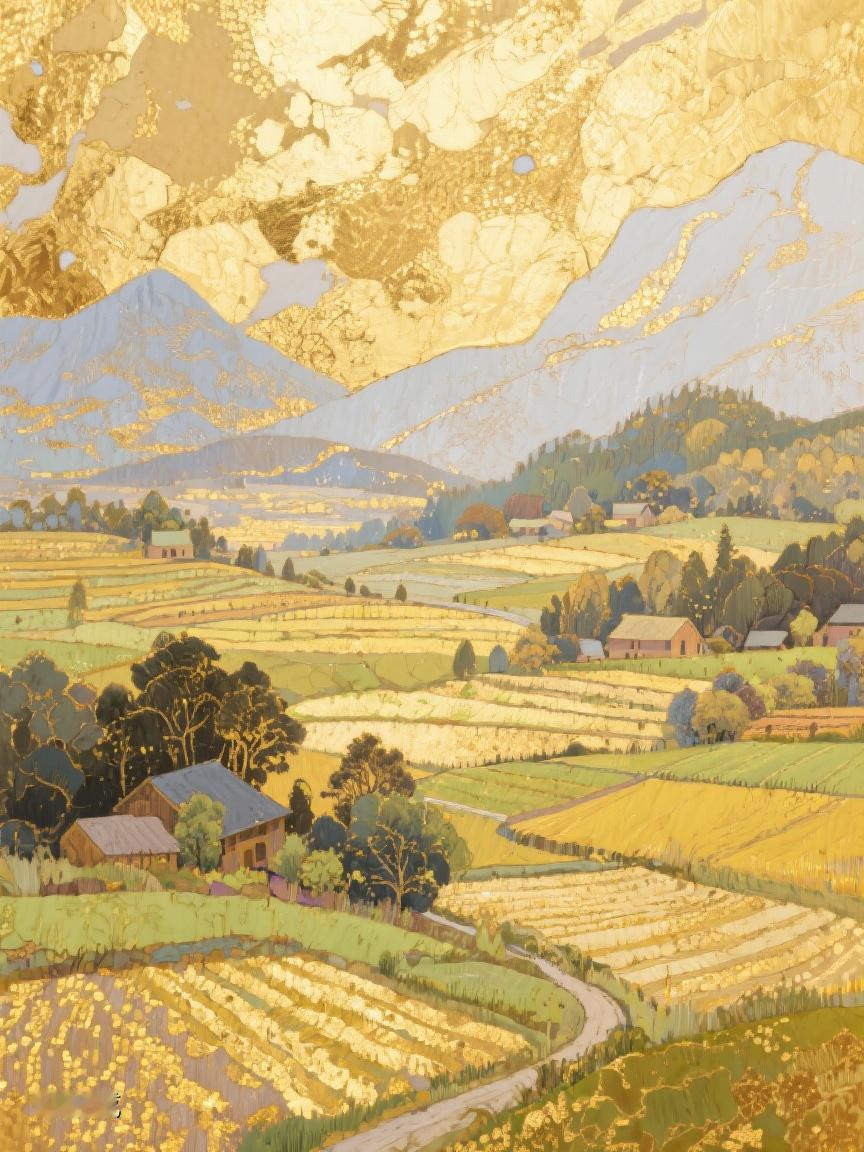 AI妙生图金色铺展于乡野，田垄蜿蜒向远山，在这静谧间，岁月也放慢了脚步✨
