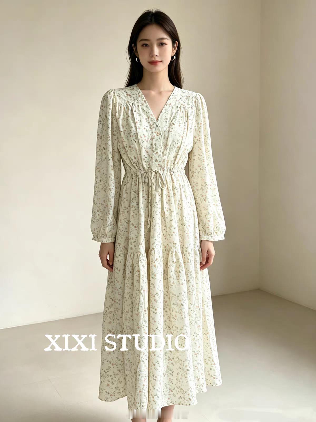 赵丸子的衣橱小店 折扣来啦~特！ 法式V领碎花连衣裙女夏灯笼袖收腰A字长裙显瘦气