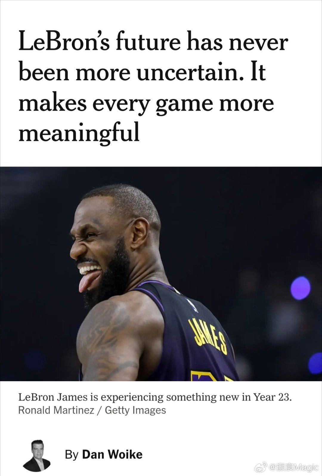 詹姆斯湖人  湖记Dan Woike撰写长文分析詹姆斯在湖人的未来：（文章完整翻