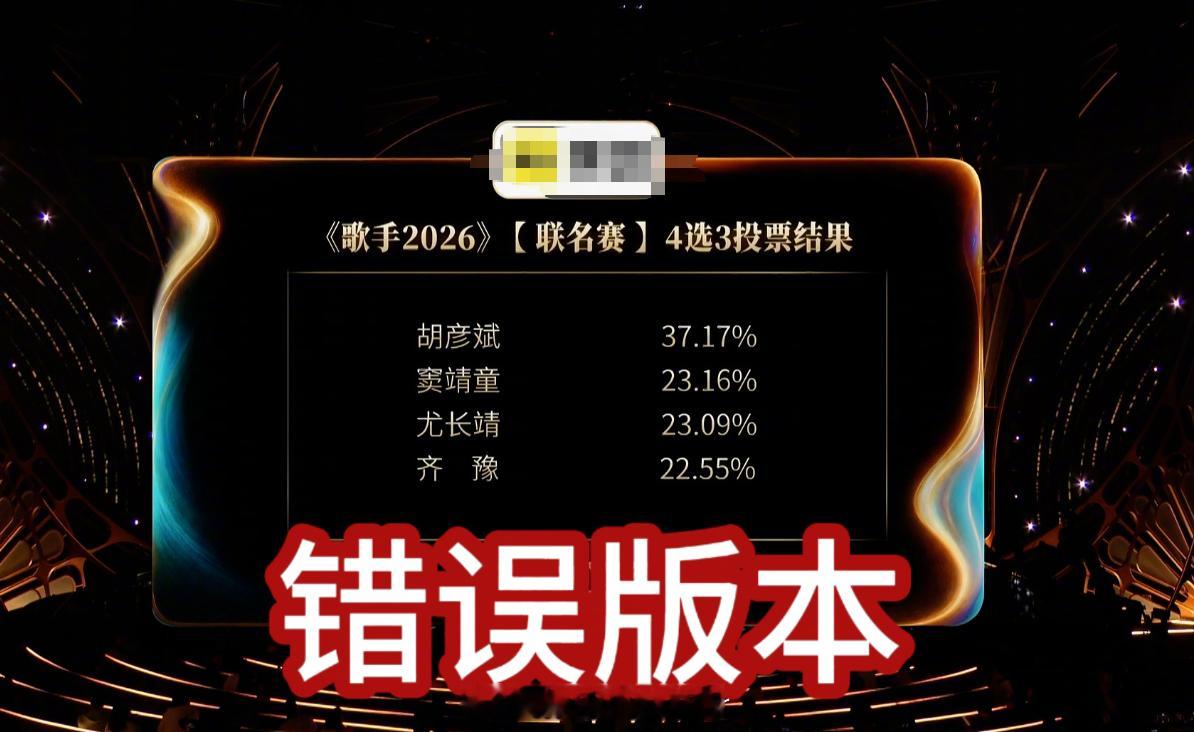 歌手工作人员录入数据失误 《歌手2026》发布更正声明。称因工作人员录入数据失误