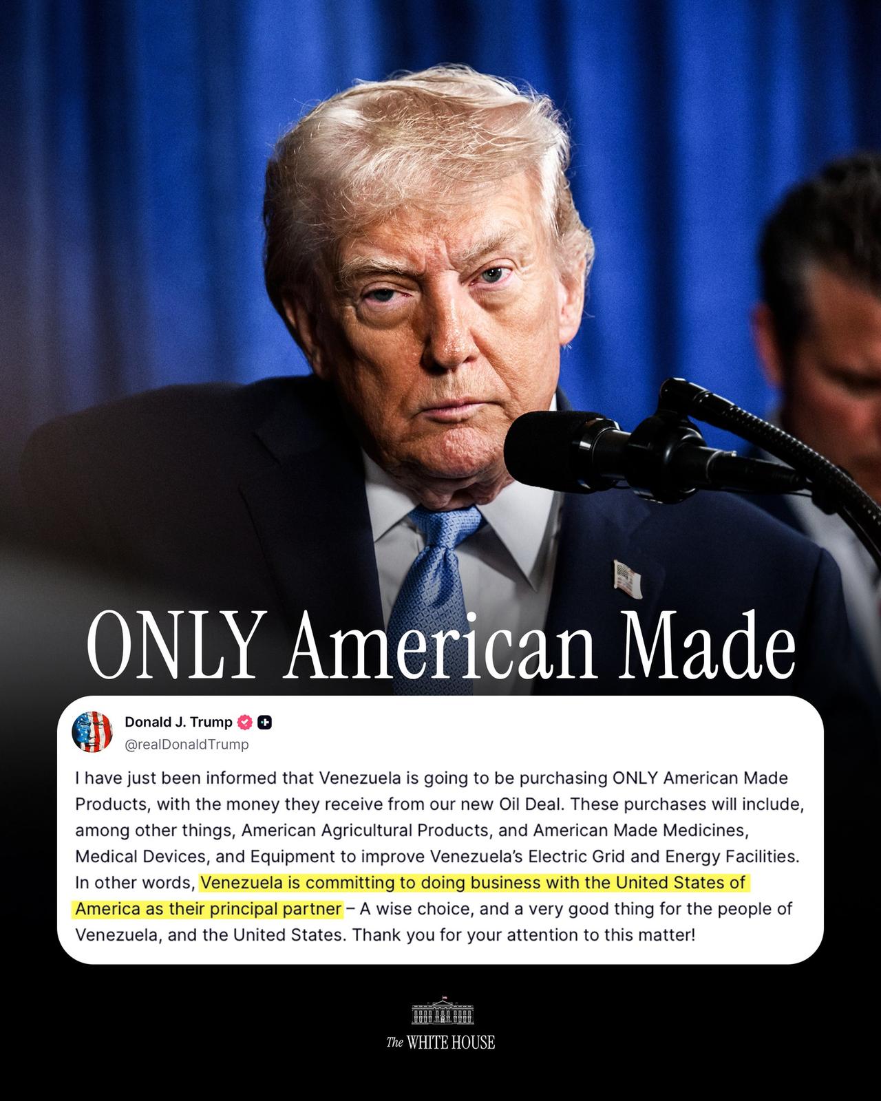 特朗普：“委内瑞拉将只用从我们新的石油协议中获得的资金购买美国制造的产品……这是