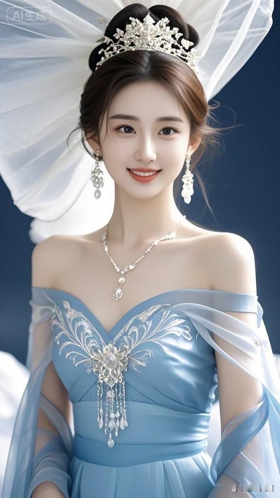 梦幻蓝裙公主，优雅气质满分！👑✨