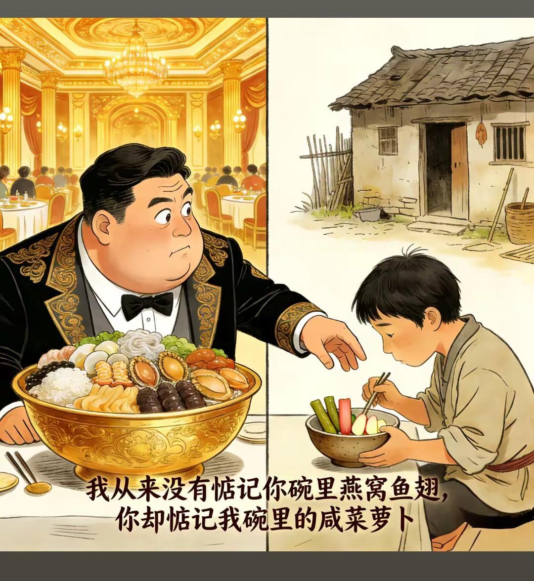 我从没惦记你碗里的燕窝鱼翅，你却惦记我碗面的箩卜咸菜