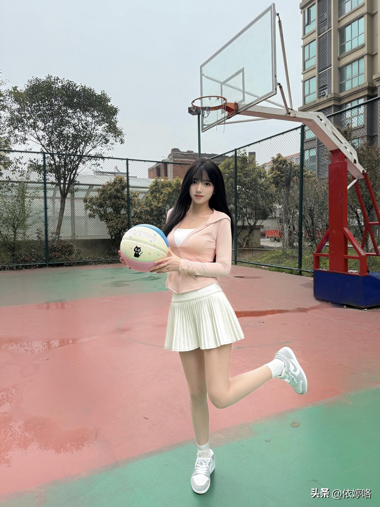 宝子们！在篮球场被自己这套“纯欲运动风”美到了～
浅粉连帽小开衫软乎乎的，贴身又