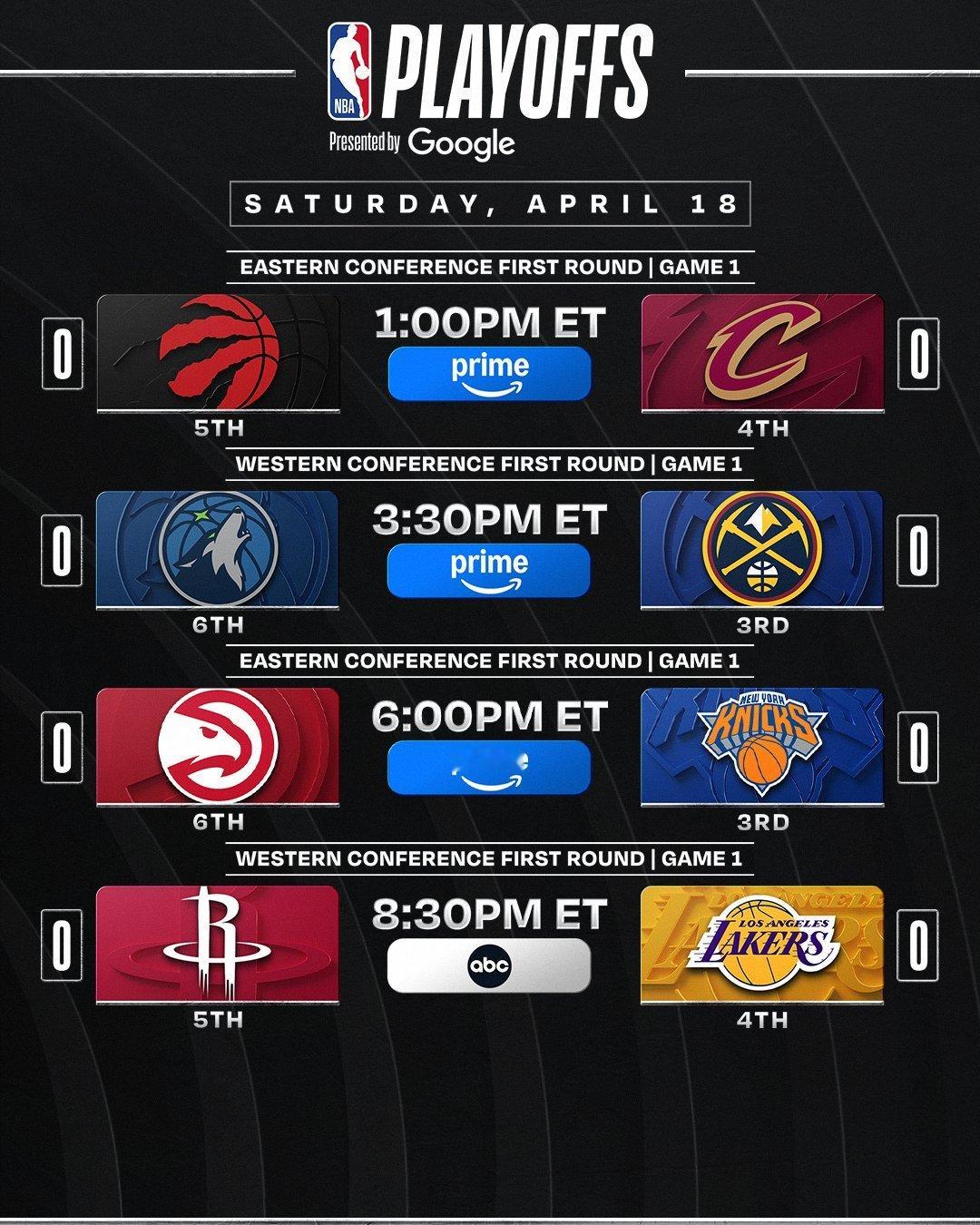 明天季后赛终于开始了，从凌晨开始4场连播