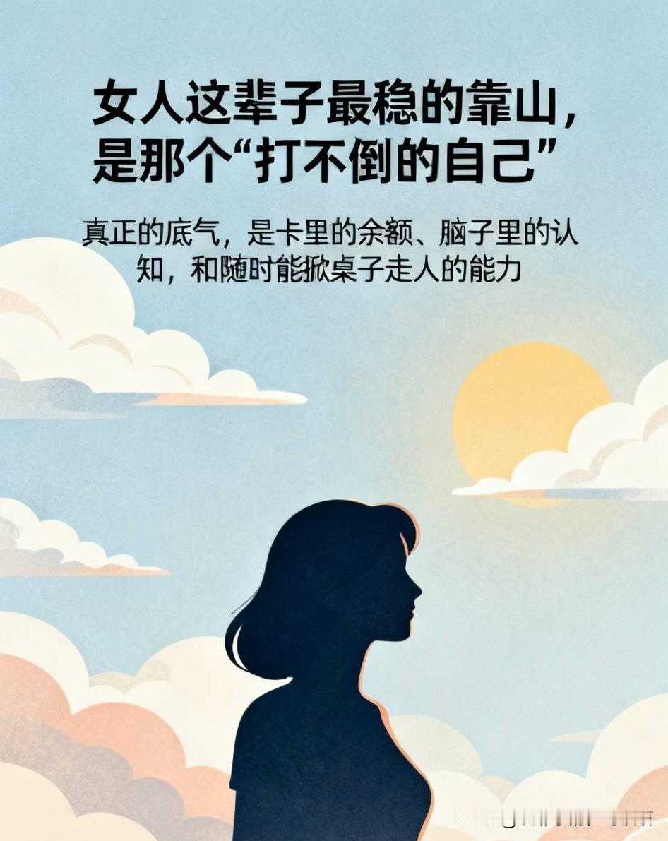 说句大实话，女人这辈子最稳的靠山，从来不是别人，而是那个“打不倒的自己”。

别