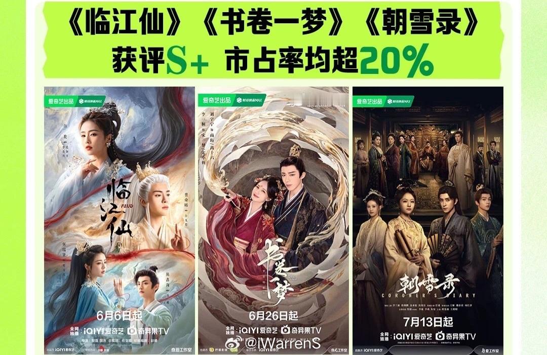 白鹿曾舜晞《临江仙》、李一桐刘宇宁《书卷一梦》、李兰迪敖瑞鹏《朝雪录》三部爱奇艺