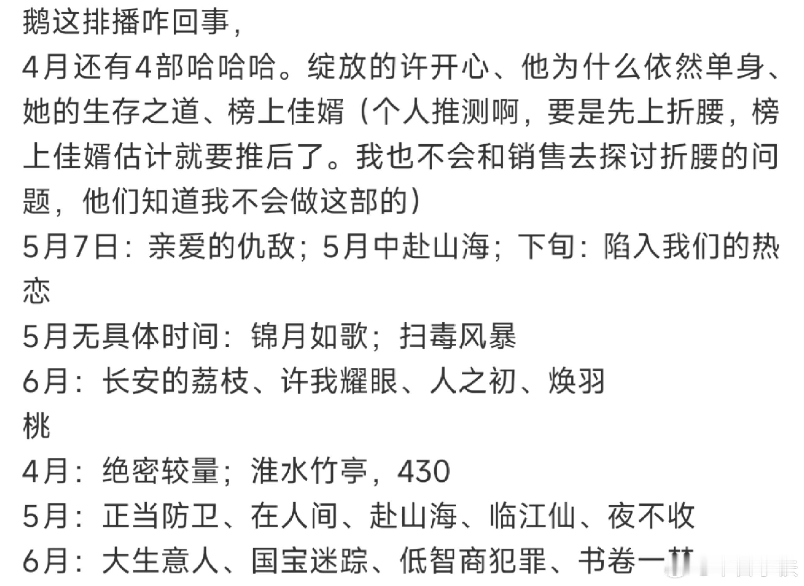 腾讯🐧影视剧排播情况~ ​​​
