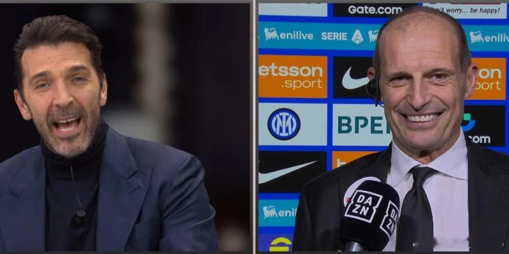 布冯昨晚和阿莱格里在米兰德比后于DAZN上重聚：迪莱塔·莱奥塔（卡里乌斯的妻子）