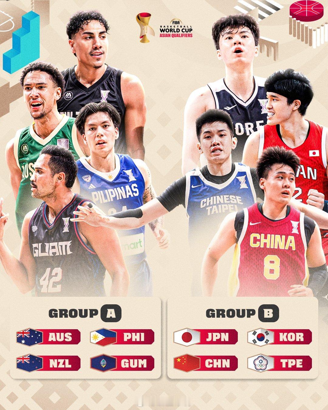 中国男篮 FIBA官方预热亚大区世预赛A组和B组，中国队长赵睿作为代表。官方认为