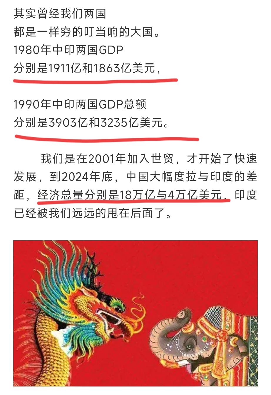 中印“龙象之争”已有结果
1980与1990年
中国与印度经济总量大体相当
但2