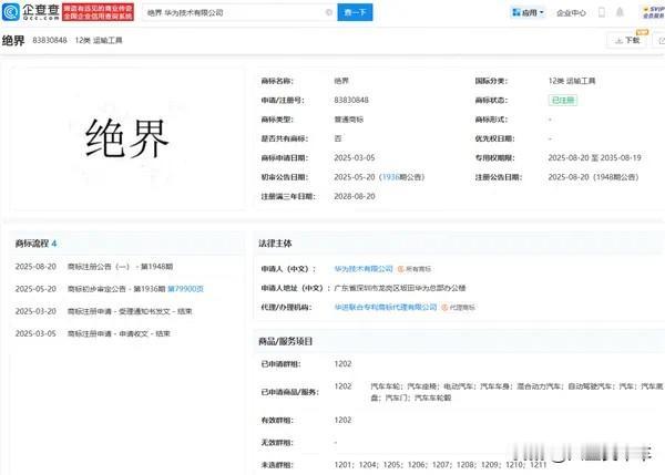 华为
再注册绝界
猜猜又和谁合作？华为智界