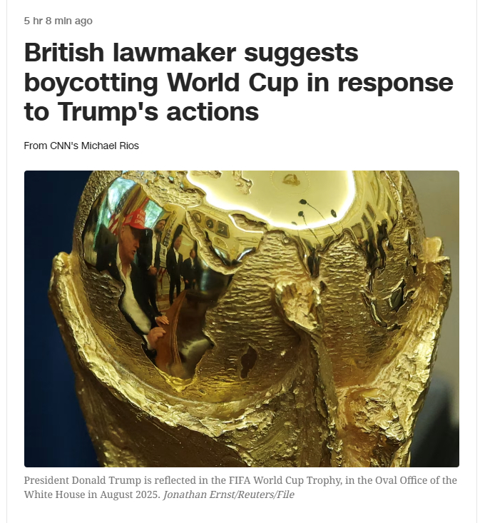 笑死，英国议员想辙说，要不欧洲抵制一下2026年的美国世界杯吧 