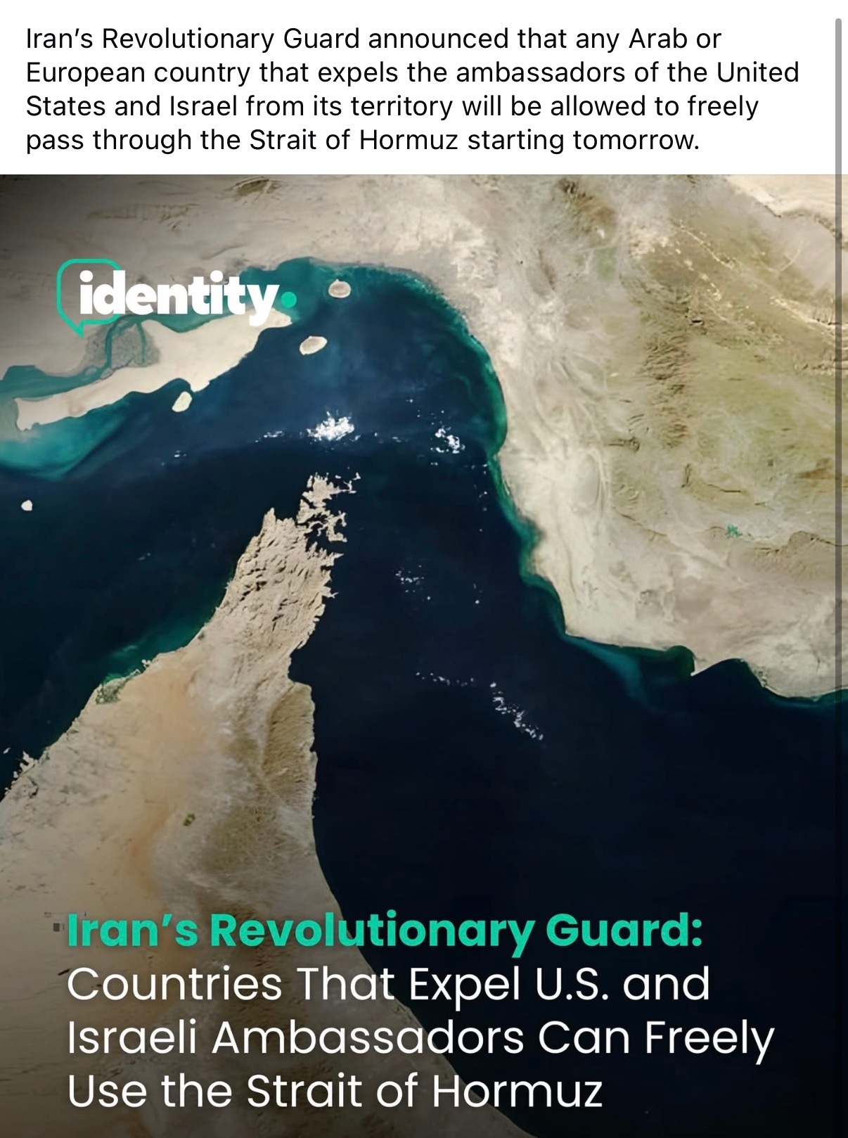 🔻突发新闻：伊朗革命卫队表示，任何驱逐以色列和美国大使的阿拉伯或欧洲国家，从明