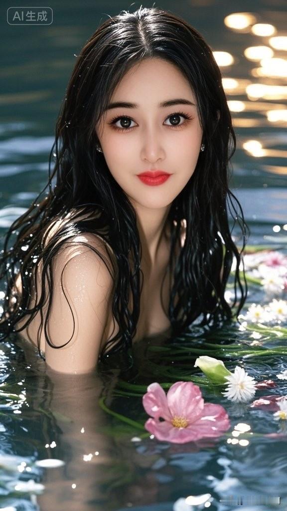 一位美女在花丛中泡澡，好享受！