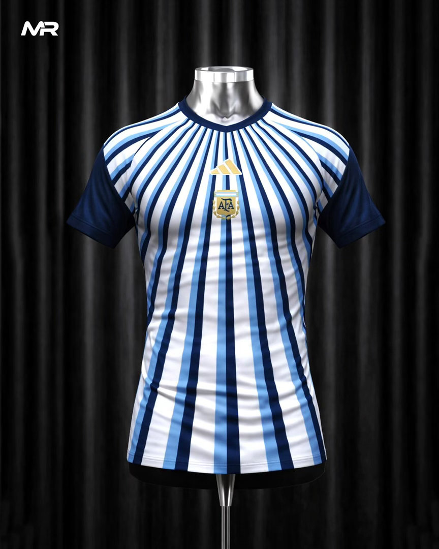 👕阿根廷队新款赛前热身服上身效果图🇦🇷你喜欢吗？白色作为底色，搭配不同深浅