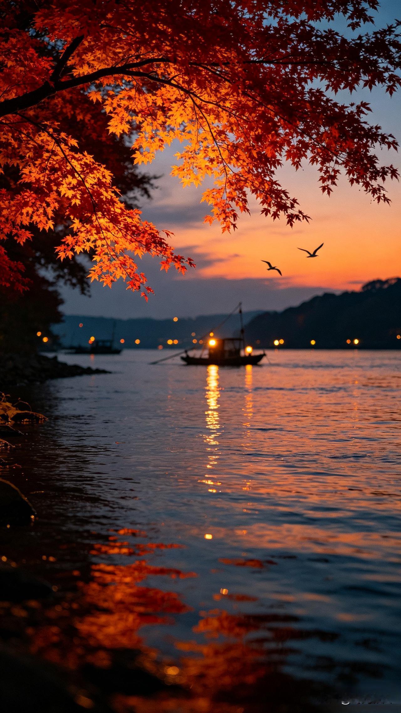 傍晚散步时看到夕阳和归鸟，忽然就蹦出了这句上联。拿去和朋友对，一圈下来没人能对上