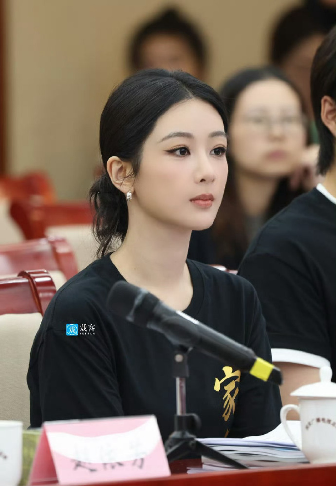 杨紫体制内感杨紫家业座谈现场状态杨紫家业座谈现场状态，杨紫体制内感，简单的黑T淡