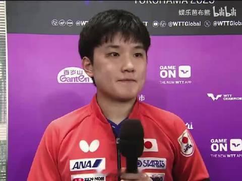 张本智和说面对国乒年轻选手压力消失了WTT横滨冠军赛1/8决赛，张本智和3‑0零