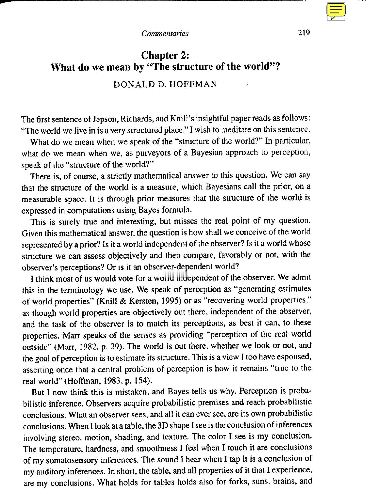 Donald Hoffman 1998年写过一篇短文，讨论世界是否是独立于观察者