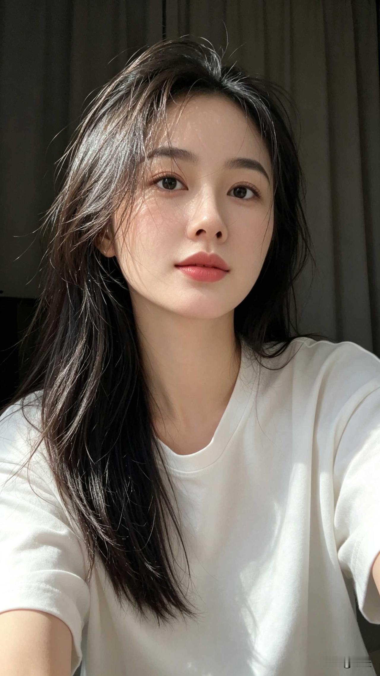 好吧，没事分享一下，自拍。凌乱的头发，素颜。